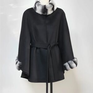 Elegant Black Cape with Fur Trim